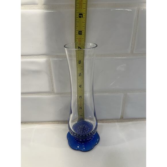 Italian Bormioli Rocco Vase 7.5” Cobalt Blue Flower Shape Base Controlled Bubble - Picture 9 of 10